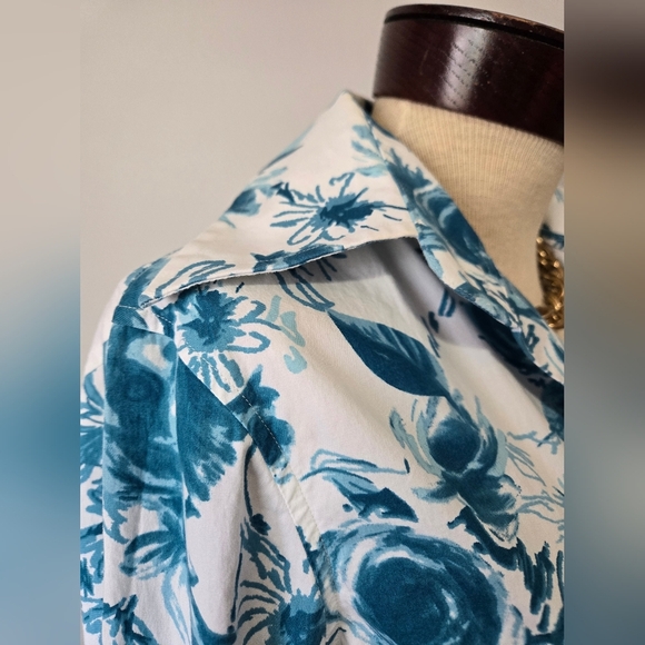 HAWKES & CURTIS London Hipster Floral White and  Blue Women's Dress Shirt.Size 8 - Picture 6 of 12
